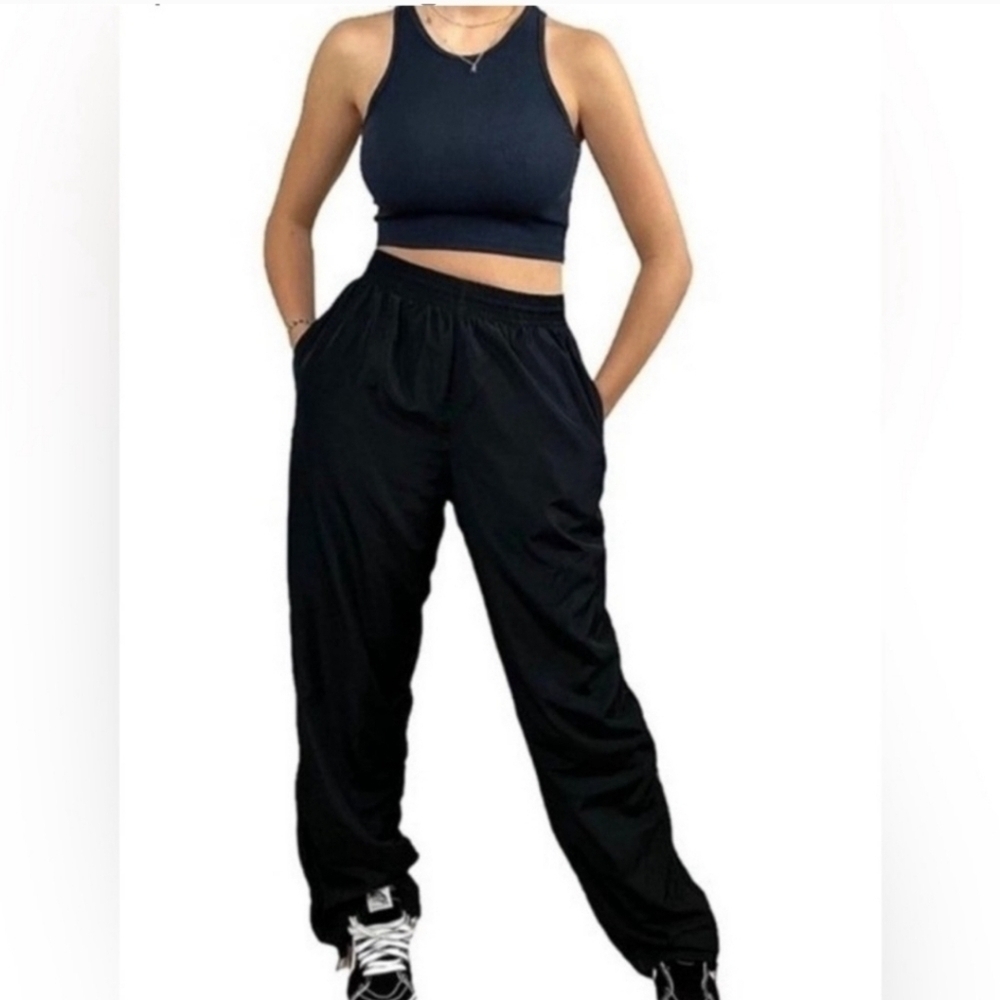 Brandy Melville Black Satin Track Pants medium Streetwear Athleisure Travel